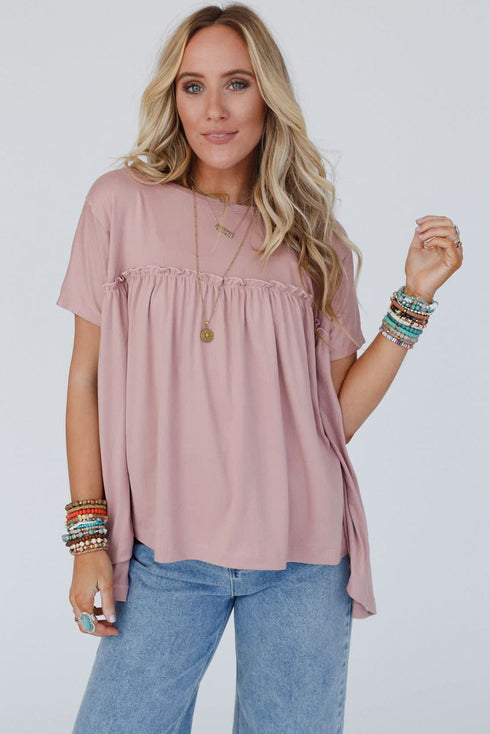 Ruffled Trim Loose Babydoll Tee